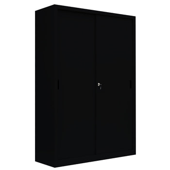 Schiebetürenschrank, Aktenschrank, Büroschrank, abschließbar, 4 Fachböden, Stahl, 1.950 x 1.200 x 450 mm (HxBxT), Farbe: tiefschwarz RAL 9005 Tiefschwarz