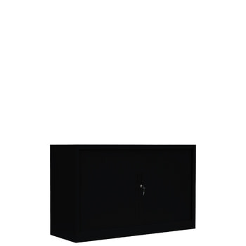 Rollladenschrank, Aktenschrank, Büroschrank, abschließbar, 1 Fachboden, Stahl, 750 x 1.200 x 460 mm (HxBxT), Farbe: tiefschwarz RAL 9005 Tiefschwarz