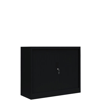 Rollladenschrank, Aktenschrank, Büroschrank, abschließbar, 2 Fachböden, Stahl, 1.050 x 1.200 x 460 mm (HxBxT), Farbe: tiefschwarz RAL 9005 Tiefschwarz