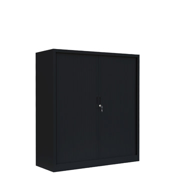 Rollladenschrank, Aktenschrank, Büroschrank, abschließbar, 2 Fachböden, Stahl, 1.350 x 1.200 x 460 mm (HxBxT), Farbe: tiefschwarz RAL 9005 Tiefschwarz