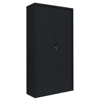 Rollladenschrank, Aktenschrank, Büroschrank, abschließbar, 4 Fachböden, Stahl, 1.950 x 1.000 x 460 mm (HxBxT), Farbe: tiefschwarz RAL 9005 Tiefschwarz