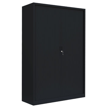 Rollladenschrank, Aktenschrank, Büroschrank, abschließbar, 4 Fachböden, Stahl, 1.950 x 1.200 x 460 mm (HxBxT), Farbe: tiefschwarz RAL 9005 Tiefschwarz