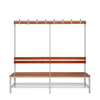 Umkleidebank, Umkleide-Sitzbank, Schuhrost, Haken, Breite 2.000 mm, Sitzhöhe 400 mm, Stahl mit Holzleisten, Gestell: lichtgrau, Sitzleisten: Buche 2000 mm