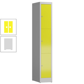 Schließfachschrank, 1 Abteil, 3 Fächer, 1.800 x 310 x 500 mm (HxBxT), Stahl, Zylinderschloss, Korpus: lichtgrau, Front: zinkgelb RAL 1018 Zinkgelb | RAL 7035 Lichtgrau