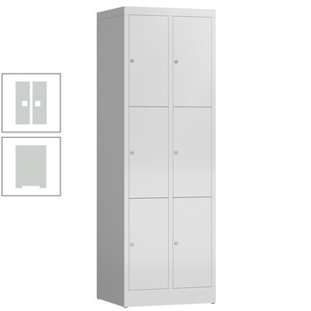 Schließfachschrank, 2 Abteile, 6 Fächer, 1.800 x 590 x 500 mm (HxBxT), Stahl, Zylinderschloss, Korpus: lichtgrau, Front: lichtgrau RAL 7035 Lichtgrau | RAL 7035 Lichtgrau