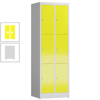 Schließfachschrank, 2 Abteile, 6 Fächer, 1.800 x 590 x 500 mm (HxBxT), Stahl, Zylinderschloss, Korpus: lichtgrau, Front: zinkgelb RAL 1018 Zinkgelb | RAL 7035 Lichtgrau