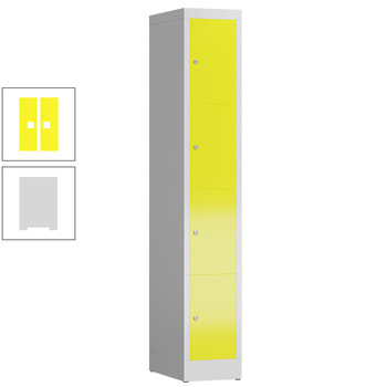 Schließfachschrank, 1 Abteil, 4 Fächer, 1.800 x 310 x 500 mm (HxBxT), Stahl, Zylinderschloss, Korpus: lichtgrau, Front: zinkgelb RAL 1018 Zinkgelb | RAL 7035 Lichtgrau