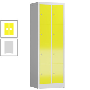 Schließfachschrank, 2 Abteile, 8 Fächer, 1.800 x 590 x 500 mm (HxBxT), Stahl, Zylinderschloss, Korpus: lichtgrau, Front: zinkgelb RAL 1018 Zinkgelb | RAL 7035 Lichtgrau