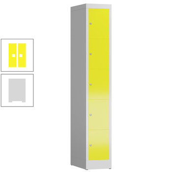 Schließfachschrank, 1 Abteil, 5 Fächer, 1.800 x 310 x 500 mm (HxBxT), Stahl, Zylinderschloss, Korpus: lichtgrau, Front: zinkgelb RAL 1018 Zinkgelb | RAL 7035 Lichtgrau