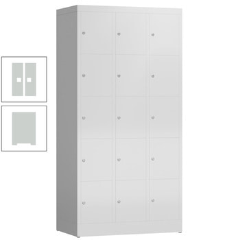 Schließfachschrank, 3 Abteile, 15 Fächer, 1.800 x 870 x 500 mm (HxBxT), Stahl, Zylinderschloss, Korpus: lichtgrau, Front: lichtgrau RAL 7035 Lichtgrau | RAL 7035 Lichtgrau