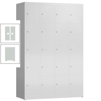 Schließfachschrank, 4 Abteile, 20 Fächer, 1.800 x 1.185 x 500 mm (HxBxT), Stahl, Zylinderschloss, Korpus: lichtgrau, Front: lichtgrau RAL 7035 Lichtgrau | RAL 7035 Lichtgrau