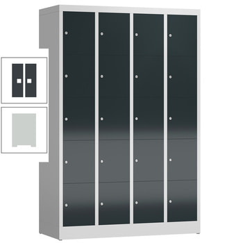 Schließfachschrank, 4 Abteile, 20 Fächer, 1.800 x 1.185 x 500 mm (HxBxT), Stahl, Zylinderschloss, Korpus: lichtgrau, Front: anthrazitgrau RAL 7016 Anthrazitgrau | RAL 7035 Lichtgrau