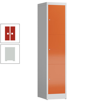 Schließfachschrank, 1 Abteil, 3 Fächer, 1.800 x 415 x 500 mm (HxBxT), Zylinderschloss, Stahl, Korpus: lichtgrau, Front: feuerrot RAL 3000 Feuerrot | RAL 7035 Lichtgrau