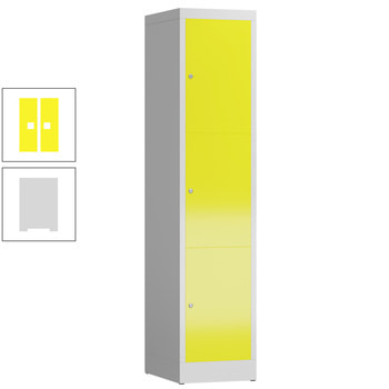 Schließfachschrank, 1 Abteil, 3 Fächer, 1.800 x 415 x 500 mm (HxBxT), Zylinderschloss, Stahl, Korpus: lichtgrau, Front: zinkgelb RAL 1018 Zinkgelb | RAL 7035 Lichtgrau