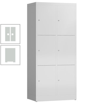 Schließfachschrank, 2 Abteile, 6 Fächer, 1.800 x 800 x 500 mm (HxBxT), Zylinderschloss, Stahl, Korpus: lichtgrau, Front: lichtgrau RAL 7035 Lichtgrau | RAL 7035 Lichtgrau