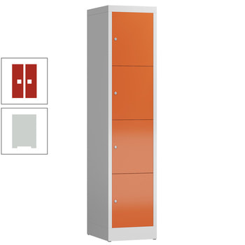 Schließfachschrank, 1 Abteil, 4 Fächer, 1.800 x 415 x 500 mm (HxBxT), Zylinderschloss, Stahl, Korpus: lichtgrau, Front: feuerrot RAL 3000 Feuerrot | RAL 7035 Lichtgrau