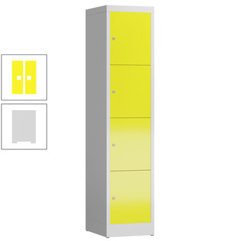 Schließfachschrank, 1 Abteil, 4 Fächer, 1.800 x 415 x 500 mm (HxBxT), Zylinderschloss, Stahl, Korpus: lichtgrau, Front: zinkgelb RAL 1018 Zinkgelb | RAL 7035 Lichtgrau