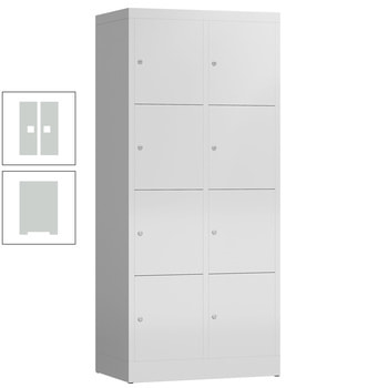 Schließfachschrank, 2 Abteile, 8 Fächer, 1.800 x 800 x 500 mm (HxBxT), Zylinderschloss, Stahl, Korpus: lichtgrau, Front: lichtgrau RAL 7035 Lichtgrau | RAL 7035 Lichtgrau