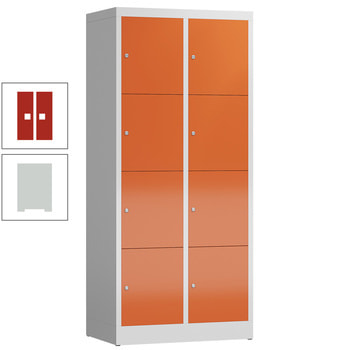 Schließfachschrank, 2 Abteile, 8 Fächer, 1.800 x 800 x 500 mm (HxBxT), Zylinderschloss, Stahl, Korpus: lichtgrau, Front: feuerrot RAL 3000 Feuerrot | RAL 7035 Lichtgrau