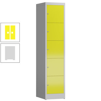 Schließfachschrank, 1 Abteil, 5 Fächer, 1.800 x 415 x 500 mm (HxBxT), Zylinderschloss, Stahl, Korpus: lichtgrau, Front: zinkgelb RAL 1018 Zinkgelb | RAL 7035 Lichtgrau