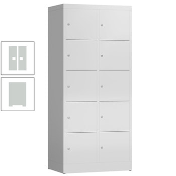 Schließfachschrank, 2 Abteile, 10 Fächer, 1.800 x 800 x 500 mm (HxBxT), Zylinderschloss, Stahl, Korpus: lichtgrau, Front: lichtgrau RAL 7035 Lichtgrau | RAL 7035 Lichtgrau