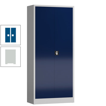 Mehrzweckschrank, Stahlschrank, 2 Abteile, 5 Fächer, 1.800 x 800 x 380 mm (HxBxT), Kleiderstange, Stahl, Korpus: lichtgrau, Front: enzianblau RAL 5010 Enzianblau | RAL 7035 Lichtgrau