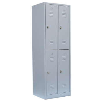 Garderobenschrank, Doppelstockspind, 2 Abteile, 4 Fächer, 1.950 x 600 x 500 mm (HxBxT), Stahl, Drehriegel, Korpus: lichtgrau, Frontfarbe wählbar 