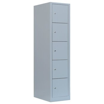 Schließfachschrank, 1 Abteil, 5 Fächer, 1.900 x 415 x 450 mm (HxBxT), Zylinderschloss, Stahl, Korpusfarbe: lichtgrau, Frontfarbe wählbar 