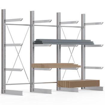 Einseitiges Kragarmregal feuerverzinkt, Schwerlastregal für innen - 3 Felder - 3.500 x 4.500 x 1.380 mm (HxBxT) - 800 kg - KARL heavy 3 Stk.