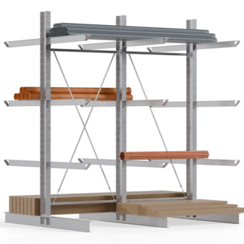 Doppelseitiges Kragarmregal feuerverzinkt, Schwerlastregal für innen - 2 Felder - 3.500 x 3.000 x 2.580 mm (HxBxT) - 800 kg - KARL heavy 2 Stk.