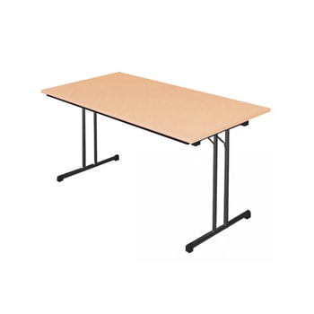 Klapptisch, T-Fuß, Plattengröße und Farbe wählbar, Höhe 750 mm, Gestell tiefschwarz, melaminbeschichtet, Nivelliergleiter, Sicherheitsarretierung 