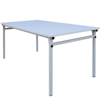 Klapptisch mit 4-Fuß, Plattengröße wählbar, Höhe 750 mm, Gestell und Platte lichtgrau, melaminbeschichtet, Nivelliergleiter, Sicherheitsarretierung 