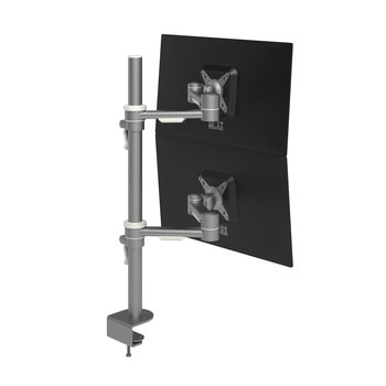 Monitorarm für 2 Monitore vertikal, Monitorhalterung, Bildschirmhalter, höhenverstellbar, tiefenverstellbar, VESA MIS-D 75/100, max. 2x 15 kg, silber 