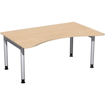 Ergo-Schreibtisch, Füße wählbar, 4-Fuß Pro, höhenverstellbar, 680-800 x 1.000 mm (HxT), Breite bis 2.000 mm, Gestell silber, Dekor wählbar 
