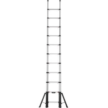 Teleskop-Anlegeleiter, Aluminium, Länge ausgefahren wählbar, zusammenklappbar, 11 oder 13 Stufen, Stufentiefe 80 mm, Klappausleger, eloxiert, Hymer 