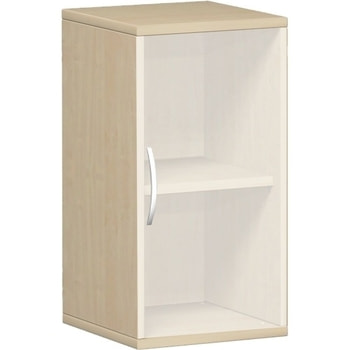 Flügeltürenschrank, rahmenlose Glastüren satiniert, Griffseite wählbar, 2 Ordnerhöhen, 1 Einlegeboden, 768 x 400 x 425 mm (HxBxT), Korpusfarbe wählbar 