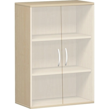 Flügeltürenschrank, rahmenlose Glastüren satiniert, 3 Ordnerhöhen, 2 Einlegeböden, Sockel/Füße, 1.152 x 800 x 425 mm (HxBxT), Korpusfarbe wählbar 