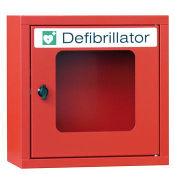 Defibrillatorenschrank mit akustischem Alarm - 400 x 400 x 200 mm (HxBxT) - Sichtfenster - Farbe wählbar 