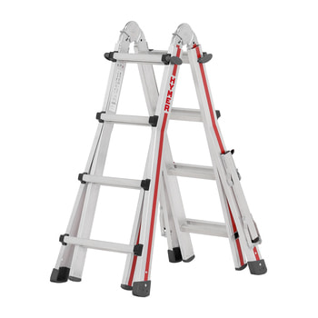 Mehrzweckleiter, Teleskopleiter, Stehleiter, Anlegeleiter, Aluminium, beidseitig begehbar, max. Länge 4.020 mm, 4 x 4 Sprossen, 13 kg, Hymer 4020 mm