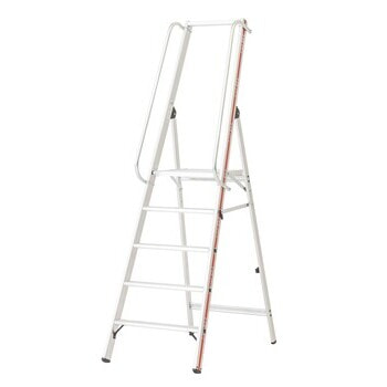 Plattformleiter mit langem Handlauf, Aluminium, Stehleiter, ohne Rollen, Rutschhemmung R11, Leiterlänge wählbar, 4 - 10 Stufen, Traglast 150 kg, Hymer 