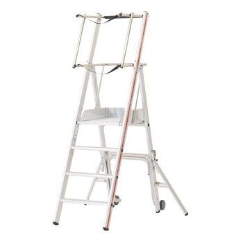 Plattformleiter mit kurzem Handlauf, Alu, Absturzsicherung, 2 Kipprollen, Rutschhemmung R11, Leiterlänge wählbar, 2 - 6 Stufen, Traglast 150 kg, Hymer 