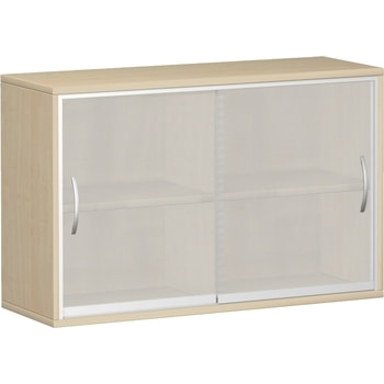 Glas-Schiebetürenschrank, Schiebetürschrank, satiniert, Mittelseite, 2 Böden, 2 Ordnerhöhen, 768 x 425 mm (HxT), Breite und Korpusfarbe wählbar 