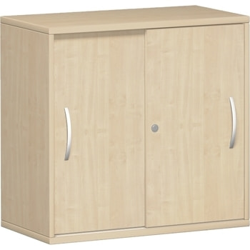 Schiebetürenschrank, Holz, 2 Ordnerhöhen, Einlegeboden, Stellfüße, 768 x 425 mm (HxT), Breite, Frontfarbe und Korpusfarbe wählbar 
