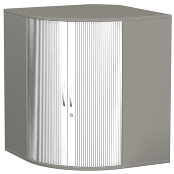 Querrollladen-Eckschrank, Rondell für 72 Ordner, abschließbar, Sockel/Standfüße, 1.152 x 969 x 969 mm (HxBxT), Korpusfarbe wählbar,Rollladen silber 